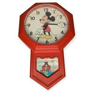 Vintage 70s Mickey Mouse School House Electric Red Wall Clock Welby by Elgin